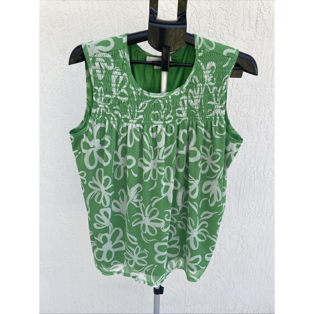 Juniper Lime ladies XL sleeveless tunic lime‎ green with white florals flowy